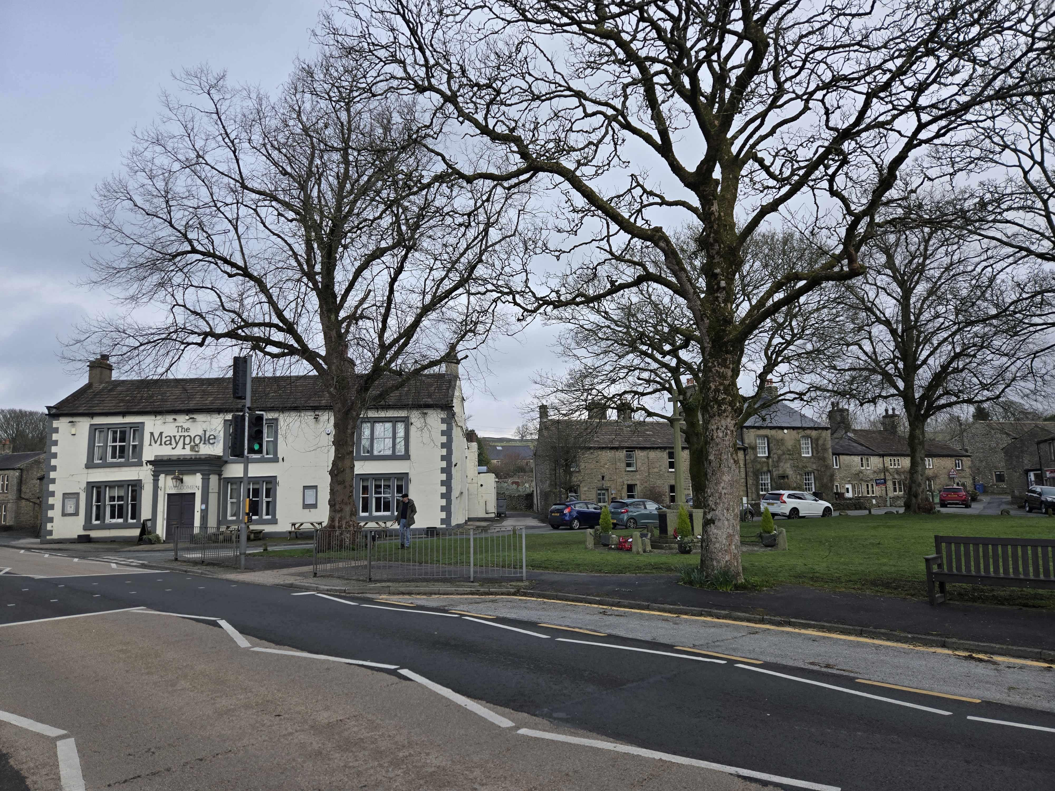 village green with pub and trees