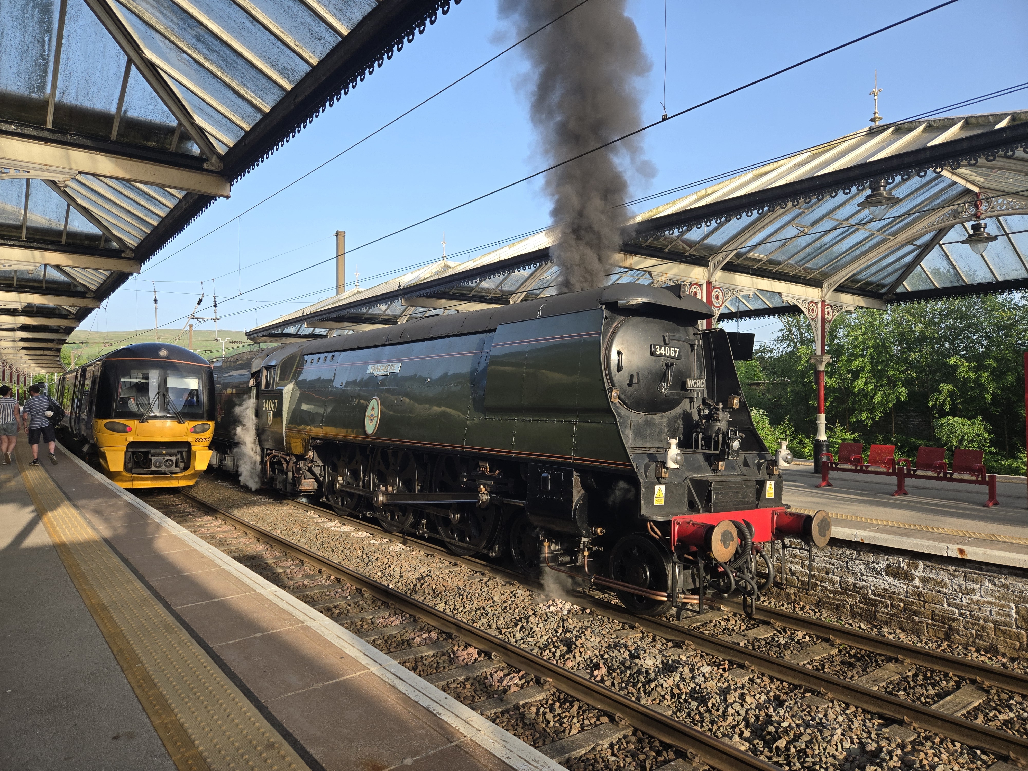 Steam train in station