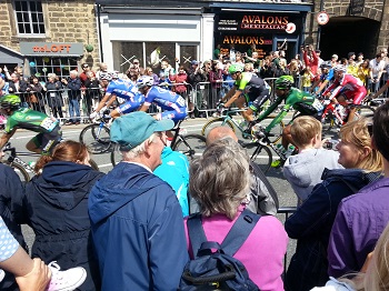 the Tour de France peloton passing through Ilkley