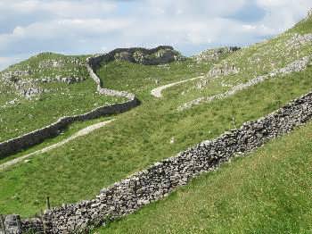 Drystone wall on moors above Langcliffe in the Yorkshire Dales